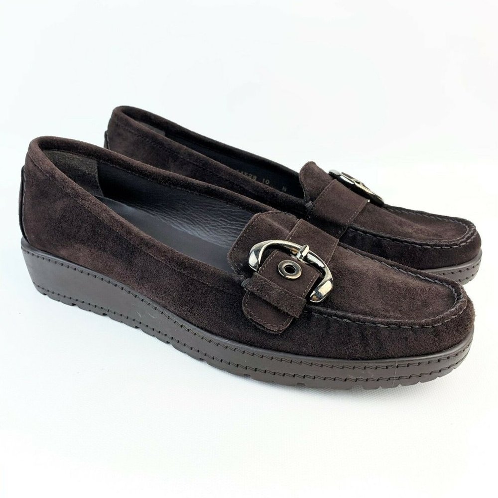 Stuart Weitzman Women's Brown Suede Wedges Flats Loafers